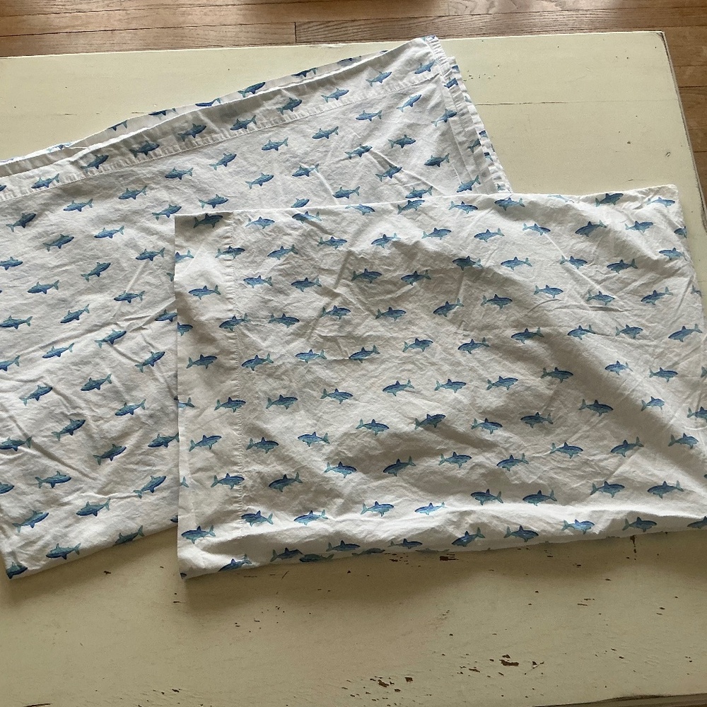 Pottery Barn Kids Shark Print Twin Flat Sheet & Matching Pillowcase